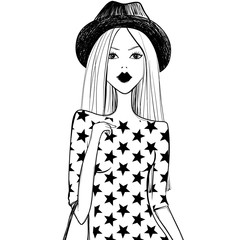 Fashion illustration.Vector girl.