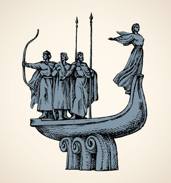 Monument to the founders of Kiev. Vector sketch