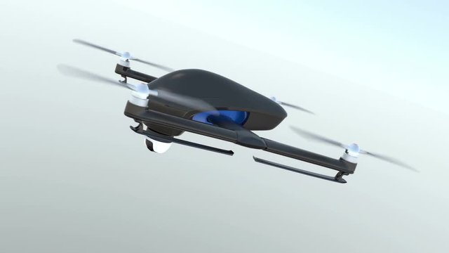 Security drones with camera flying in the sky. 3D rendering animation
