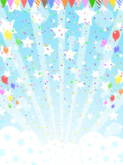 紙吹雪　青空　スター　風船