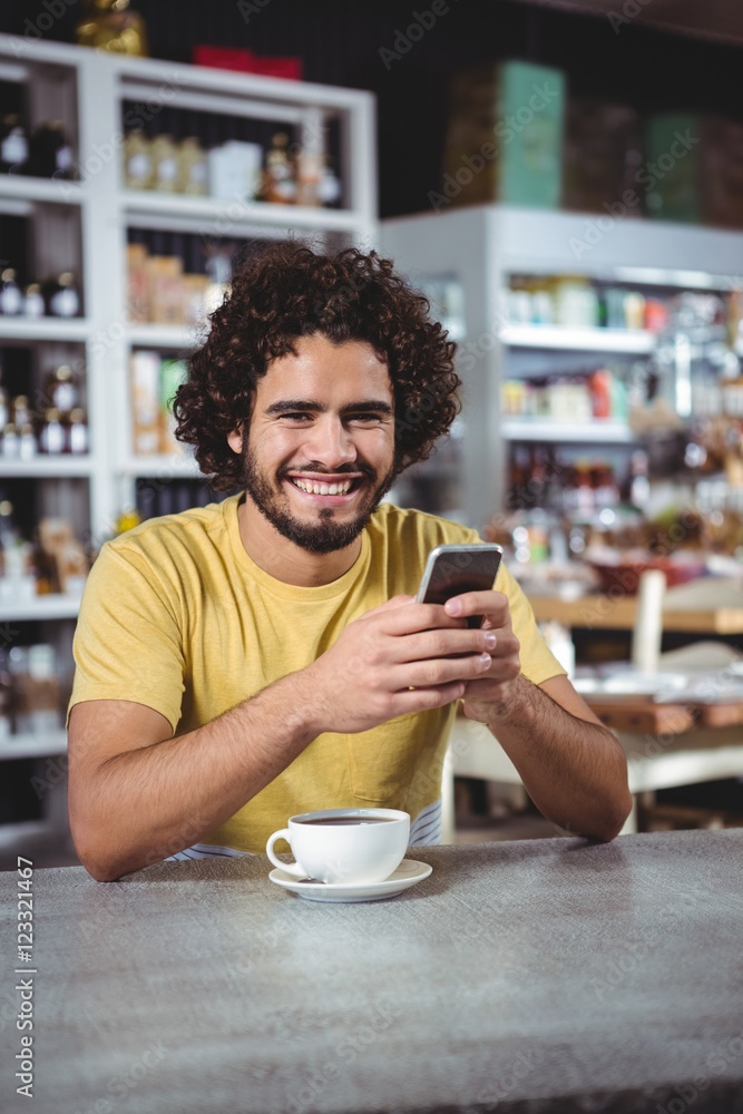 Poster man using mobile phone