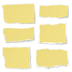 Set of yellow paper different shapes tears isolated on white