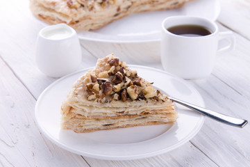 Napoleon cake and coffee for breakfast