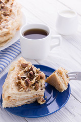 Napoleon cake and coffee for breakfast