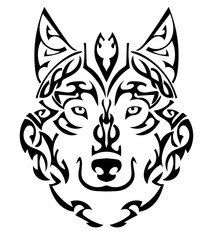Beautiful wolf tattoo.Vector wolf's head as a design element on isolated background