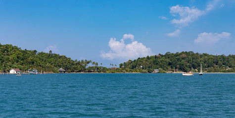 view of the tropical island from the sea