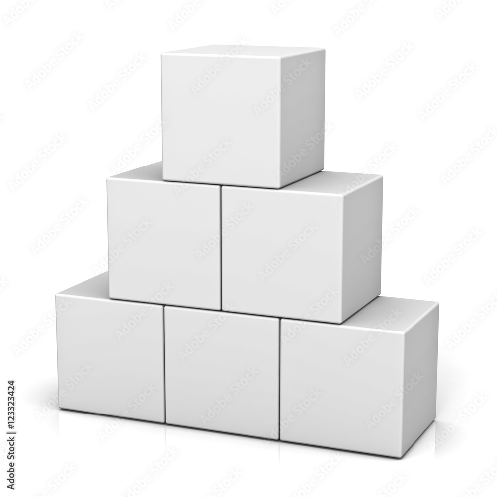 Poster Blank 3d concept boxes isolated on white background with reflection 3D rendering