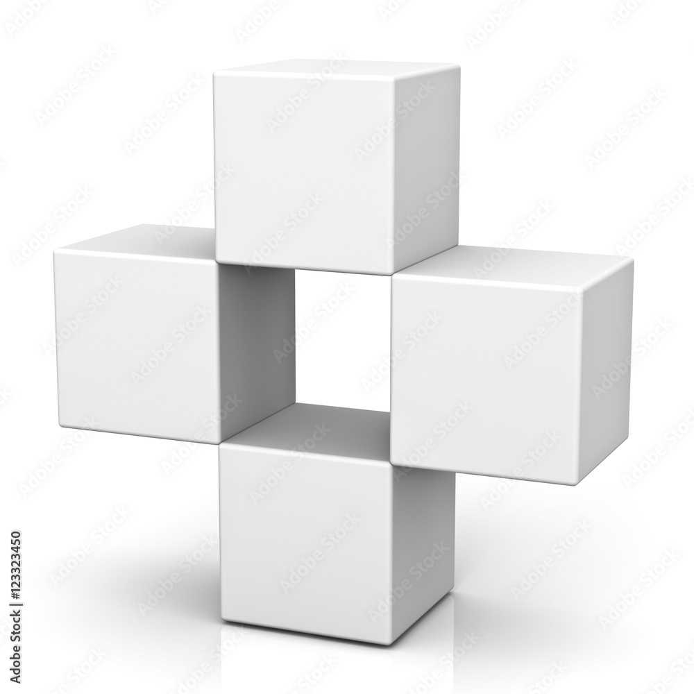 Poster Blank boxes concept isolated on white background with reflection 3D rendering