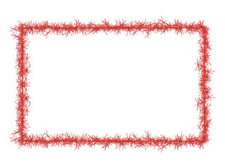 Red Christmas tinsel frame, isolated on white. Rectangle.