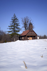 Winter in Lucelnica village, Vukomericke gorice - Croatia. Chapel.