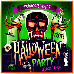 Halloween Party Design template with skull zombie and place for text.