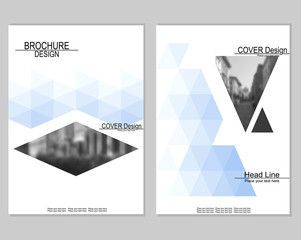 Vector brochure cover templates with blurred cityscape. EPS 10. Mesh background.