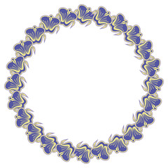 Beautiful round frame with blue decorative flowers.