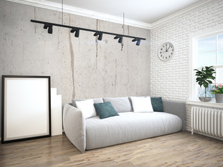 Modern bright interior . 3D rendering