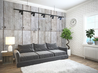 Modern bright interior . 3D rendering