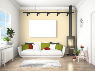 Modern bright interior . 3D rendering