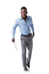 African-American business man running