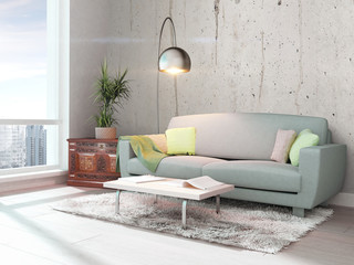Modern bright interior . 3D rendering