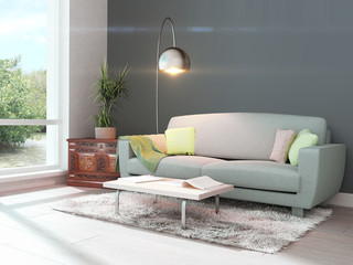 Modern bright interior . 3D rendering