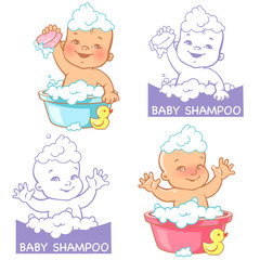 Vector illustration and logo for baby soap and shampoo