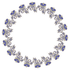 Beautiful round frame with blue decorative flowers.