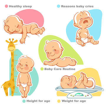 Set of vector illustrations with cute little babies