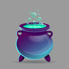 Halloween cauldron with potion. Vector illustration.