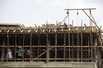 Thai worker people and machine build and work local thai style