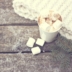 A cup of warm cocoa with marshmallows