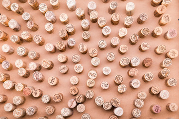stacking wine cork background with vintage years