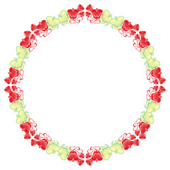 Beautiful round frame with red decorative flowers.