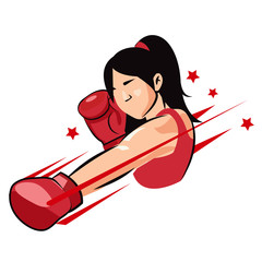 Boxing Girl. Symbolic Boxing Woman. Woman In Boxer Glove. Isolated Vector. Girl Champion. Girl Costume. Boxing Girl Costume. Girl Glowes. Girl Poster. Girl Training. Martial Arts. Girl Fight.