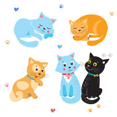 Cartoon Cute Cats Vector. Set Of Various Cute Cats. Kittens On White Background. Sleeping Cat. Sitting Cat. Cute Cats For Sale. Cute Cats Stickers. Cute Cats And Kittens. Cute Cats Compilation.