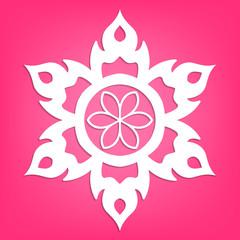 Vector beautiful white paper floral ornament with shadow on pink