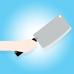 Man holding a knife in hand. Vector illustration flat design. Isolated on background. Steel arms.