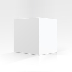 Blank White Square Carton box in Perspective for package design Close up Isolated on White Background