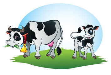 Illustration of Cow and little calf cow