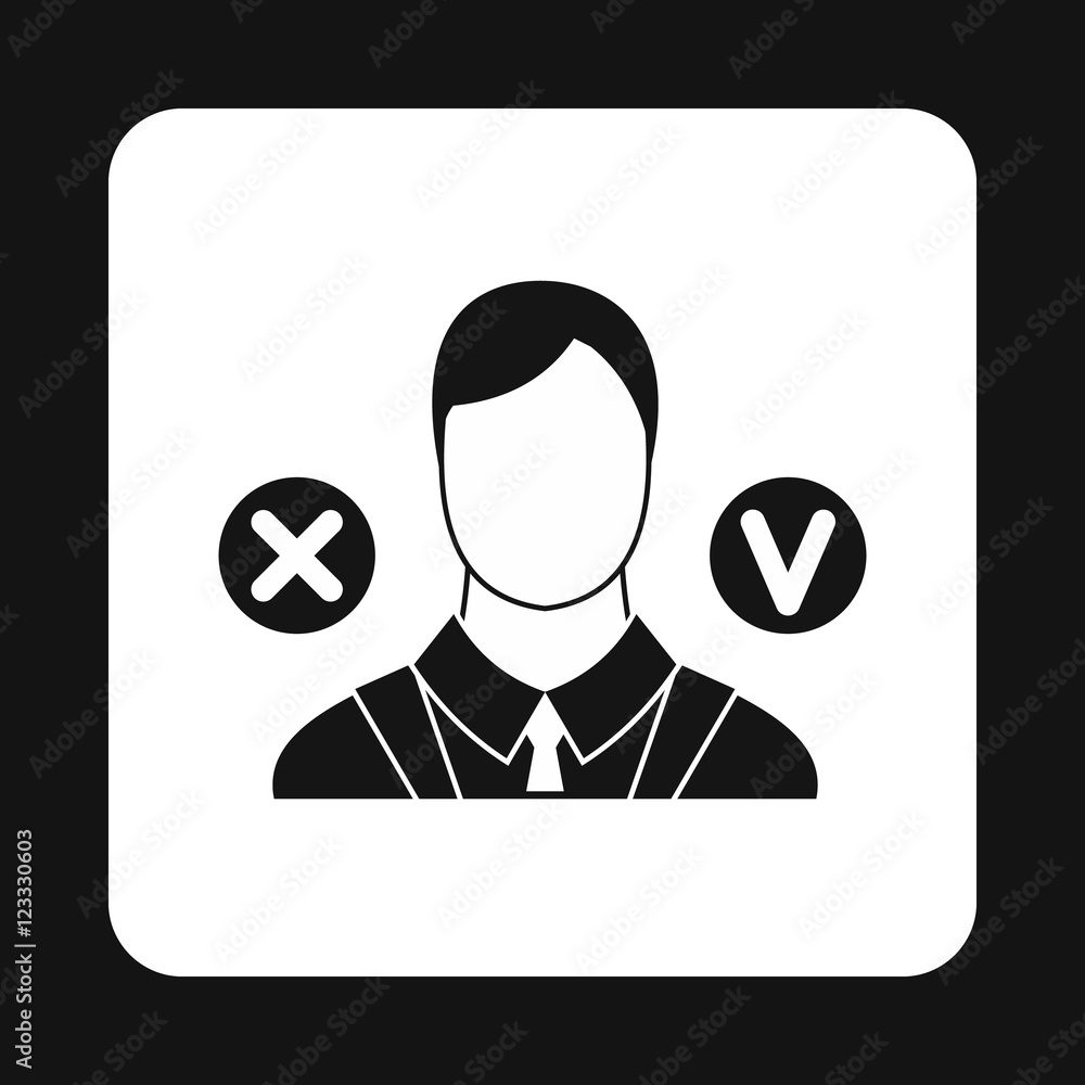 Poster businessman and check marks icon in simple style on a white background