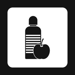 Bottle of water and apple icon in simple style on a white background