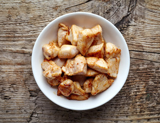 bowl of grilled chicken meat, from above