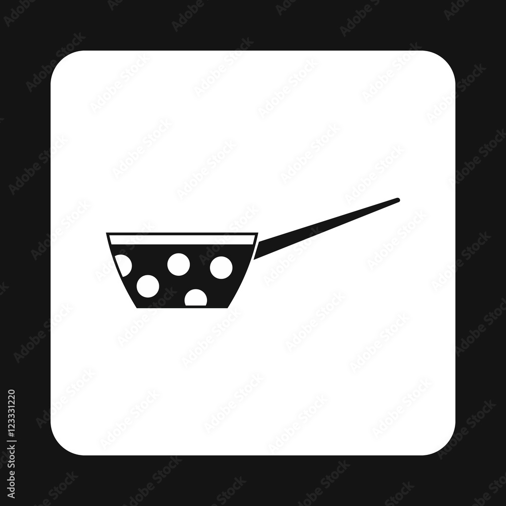 Poster black pot with white dots and handle icon in simple style on a white background