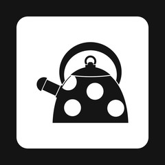 Black kettle with white dots icon in simple style on a white background