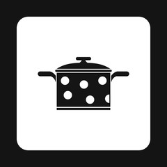 Black saucepan with white dots icon in simple style on a white background
