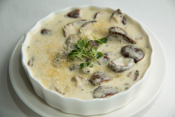 bake with cheese and cream sauce with mushroom