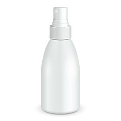 Spray Cosmetic Perfume, Deodorant, Freshener Or Medical Antiseptic Drugs Plastic Bottle White. Illustration Isolated On White Background. Ready For Your Design. Product Packing Vector EPS10