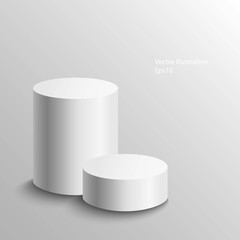 Two 3d graphic cylinders on grey background, vector illustration