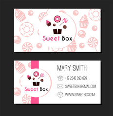 Sweet Box. Donuts Business Card Label. Vector Illustration.