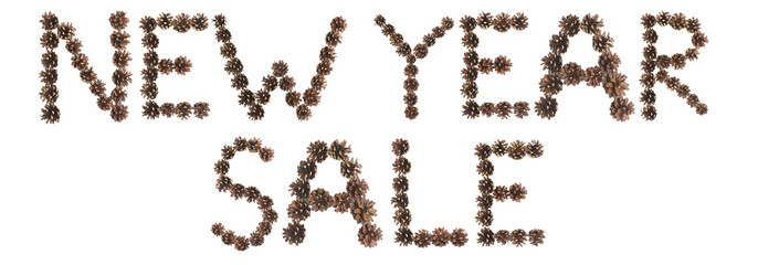 new year sale phrase made of pine cone