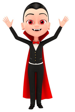 Funny vampire raised his hands up. 3D rendering illustration. Ha