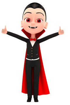 Funny vampire shows two thumbs up. Halloween icon isolated no ba